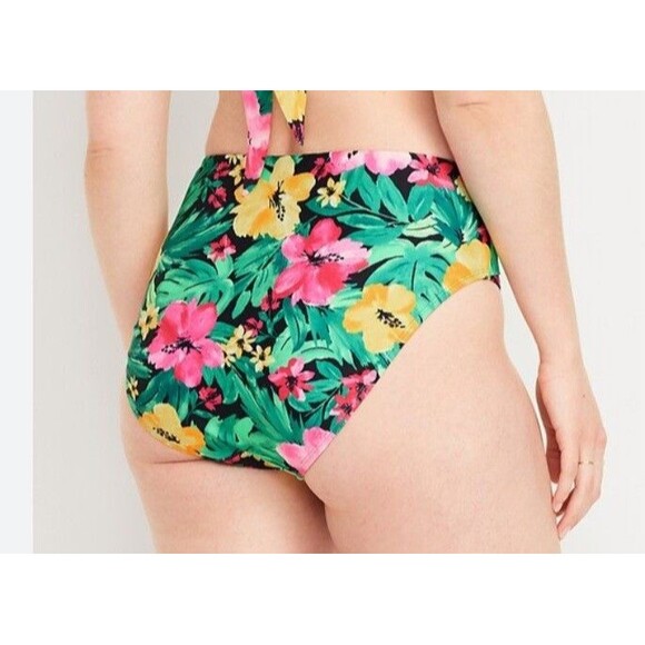 NWT Women's Old Navy High Waisted Bikini Swim Bottoms Size L  Tropical - Picture 2 of 9